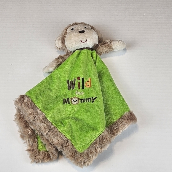 Okie Dokie Monkey Lovey Wild for Mommy Green  Security Blanket Rattle Satin - Picture 4 of 8